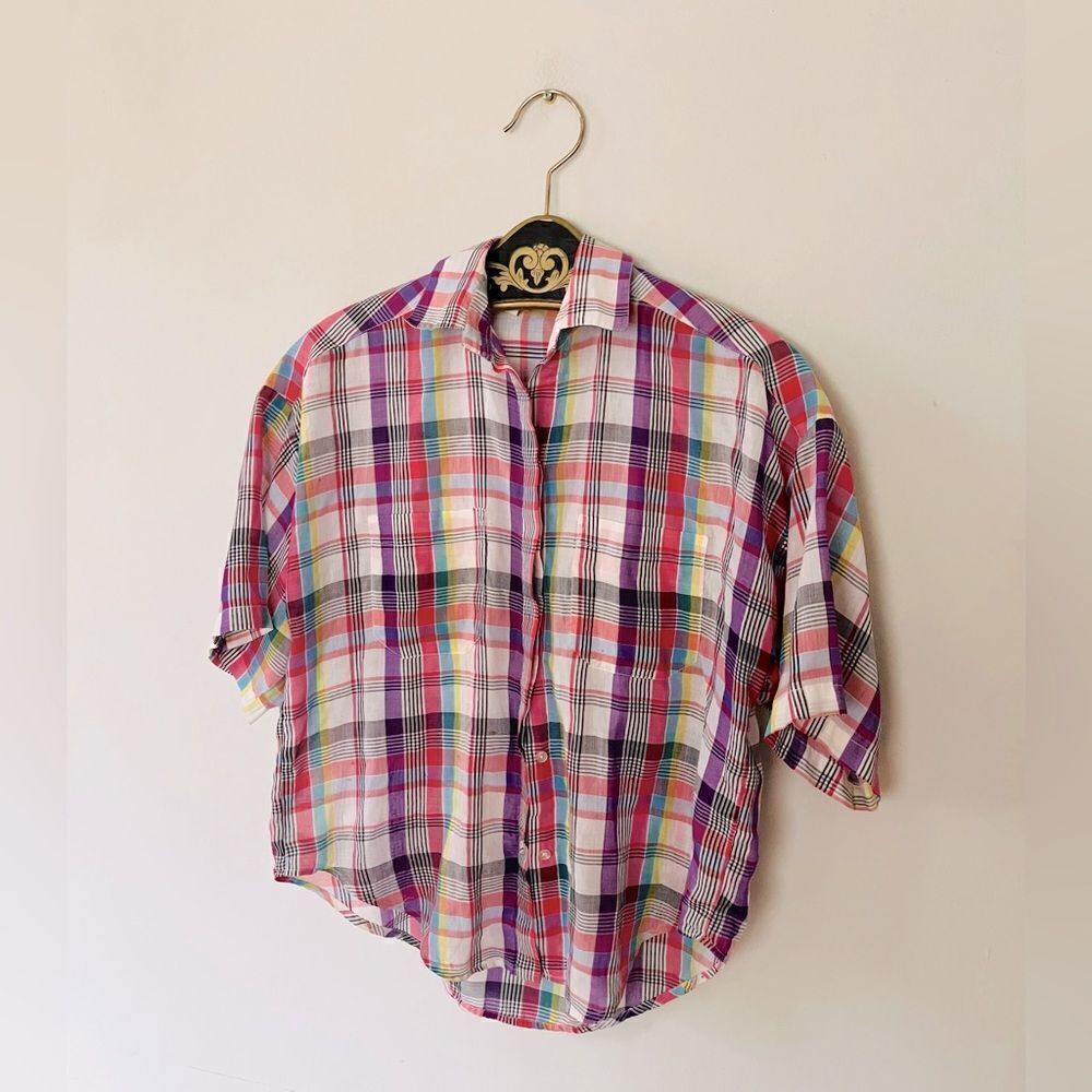 Vintage women’s plain button down top | 70’s oversized top | size 12